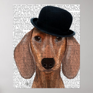 Affiche Dachshund avec Casquette Bowler Steampunk