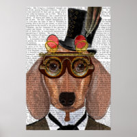 Dachshund avec chapeau supérieur et lunettes