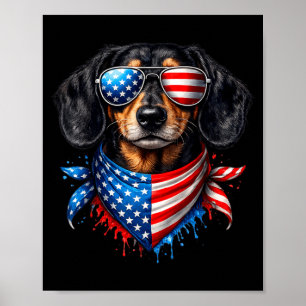 Affiche Dachshund Bandana 4 juillet Patriote Amoureux des