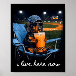 Affiche Dachshund boit du café glacé terrain de baseball e