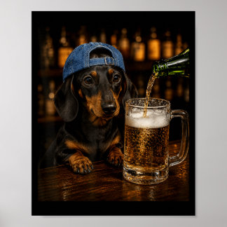 Affiche Dachshund Buvant de la Bière Mème de Chien Drôle V