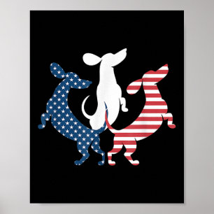 Affiche Dachshund Chien 4 Juillet Américain Patriotique Dr