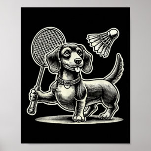 Affiche Dachshund Chien Badminton Joueur Navette Hommes Fe