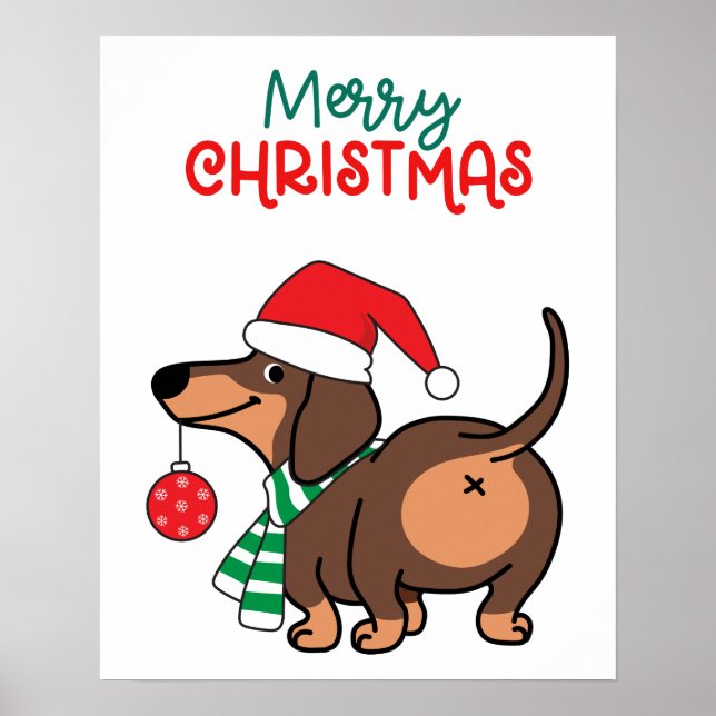 Affiche Dachshund Chien mignonne Joyeux Noël (Devant)