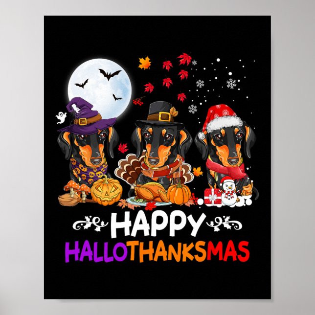 Affiche Dachshund Chien Noël Joyeux Hallothankmas Merci (Devant)