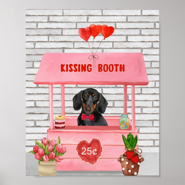 Affiche Dachshund Chien Valentine's Day Kissing Booth (Devant)