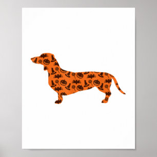 Affiche Dachshund Citrouille Witch Bat Drôle Halloween Éff