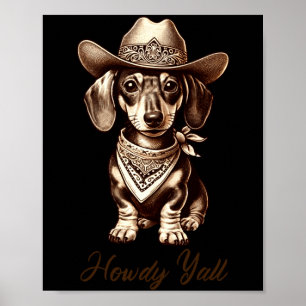 Affiche Dachshund Cow-boy Chien Saucisse Mignon Cow-boy We