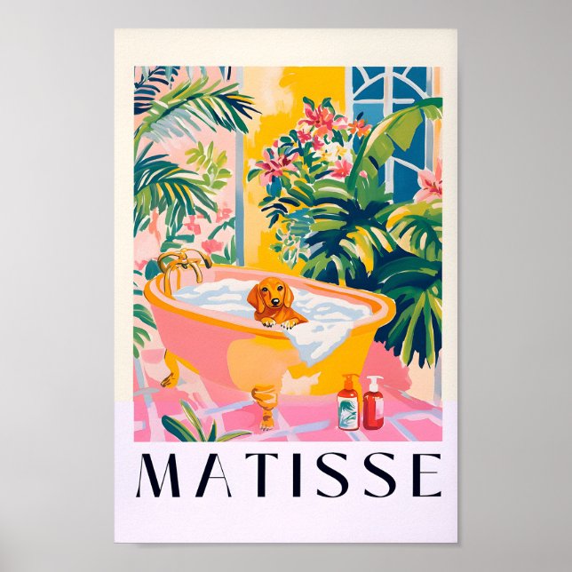 Affiche Dachshund Dans La Baignoire Drôle Décor, Matisse P (Devant)