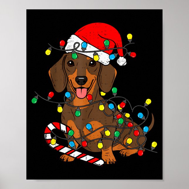 Affiche Dachshund Dog Christmas Lights Santa Xmas Pet Dog  (Devant)