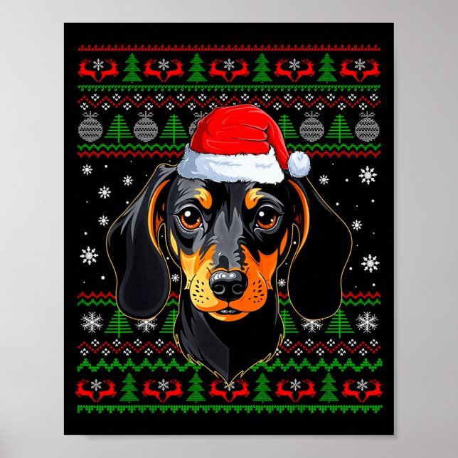 Affiche Dachshund Dog Christmas Ugly Sweater Santa Adults  (Devant)