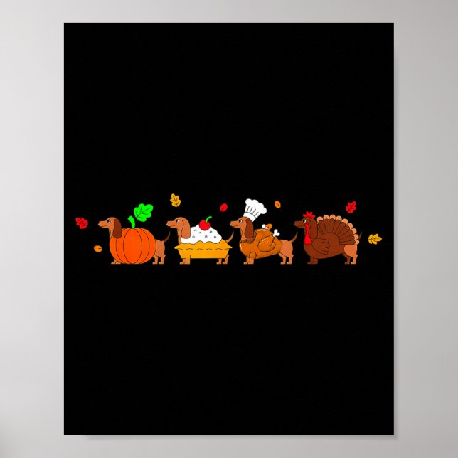 Affiche Dachshund Dog Pumpkin E Turkey Thanksgiving  (Devant)