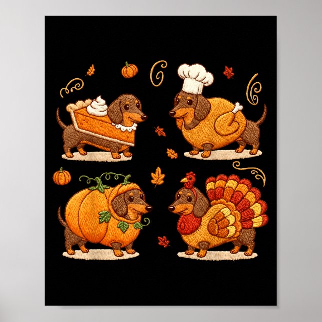 Affiche Dachshund Dog Pumpkin E Turkey Thanksgiving Men Wo (Devant)