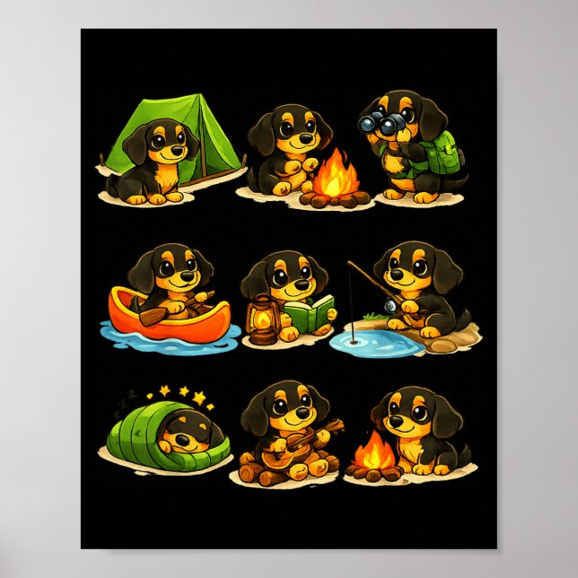 Affiche Dachshund drôle de camping chien mignon randonnée  (Devant)