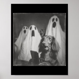 Affiche Dachshund drôle selfie hanté Halloween Sombre
