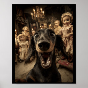 Affiche Dachshund drôle selfie Y Poupées Halloween effraya