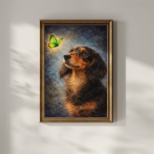 Affiche Dachshund et Papillon