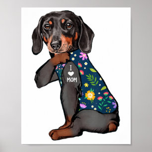 Affiche Dachshund I Love Maman Tattoo Flower Funny Chien _