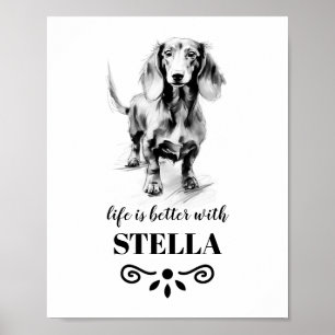 Affiche Dachshund Life est meilleur avec le nom de chien p