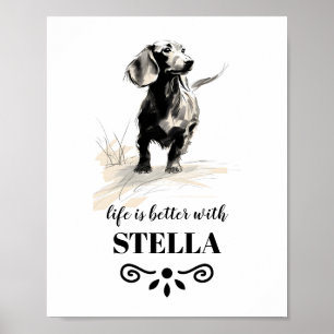 Affiche Dachshund Life est meilleur avec le nom de chien p