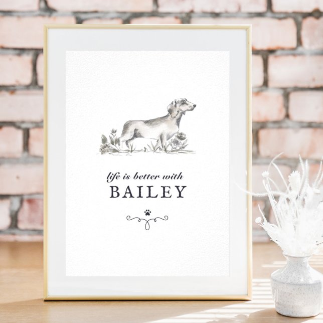 Affiche Dachshund Life est meilleur avec le nom de chien p (Créateur téléchargé)