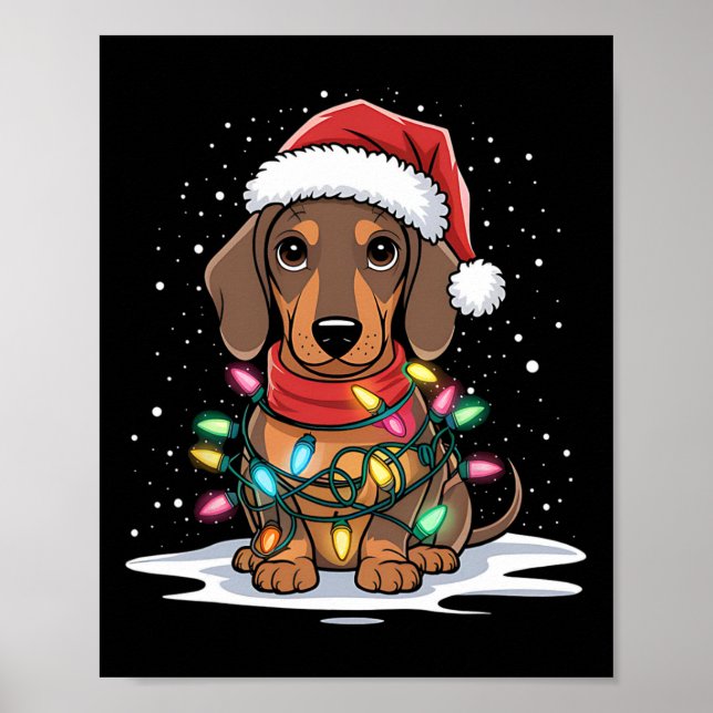 Affiche Dachshund lumières de Noël Santa Hat Amoureux des  (Devant)
