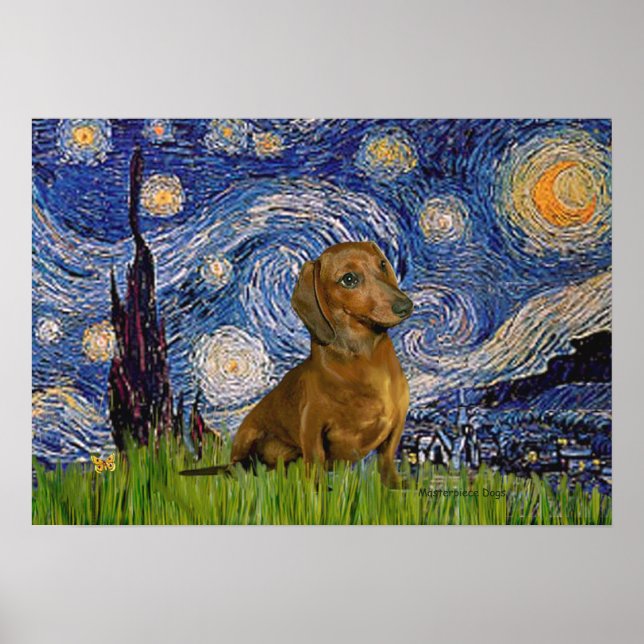 Affiche Dachshund (Marron1) - Nuit étoilée (Devant)