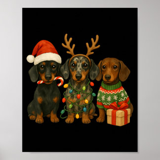 Affiche Dachshund Noël Chien Wiener Chapeau de Père Noël S