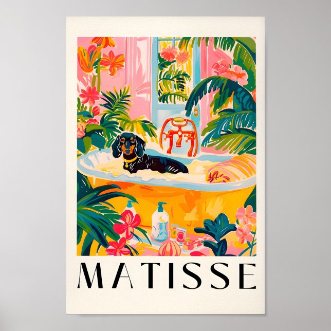 Affiche Dachshund Noir Dans Une Baignoire, Mur De Salle De (Devant)
