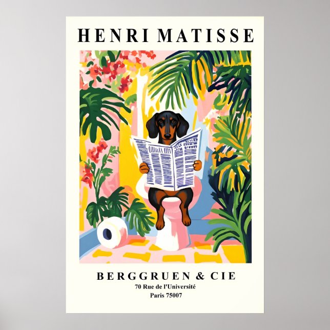 Affiche Dachshund on Toilet Wall Art - Funny Matisse (Devant)