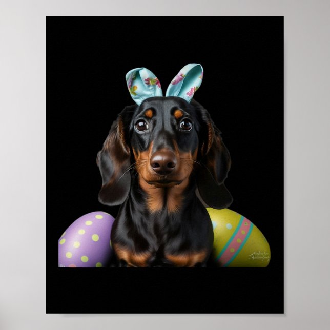 Affiche Dachshund Pâques Joyeuses Femmes de la fête de Pâq (Devant)