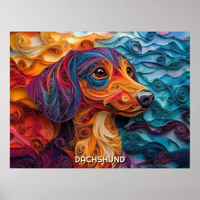 Affiche Dachshund Quitter Art Portrait Chien (Devant)