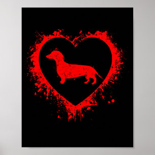Affiche Dachshund Rétro Saint-Valentin Cœur Forme Mon Vale