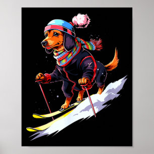 Affiche Dachshund skieur chien skieur ski hiver neige homm