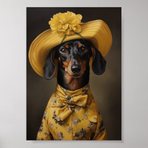 Affiche Dachshund sophistiqué en jaune