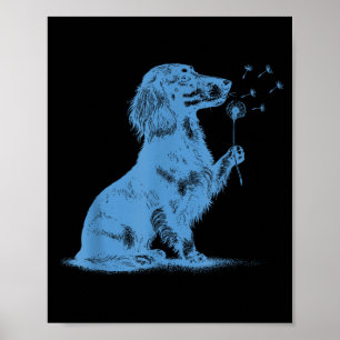 Affiche Dachshund soufflant des vœux pissenlit amoureux d'