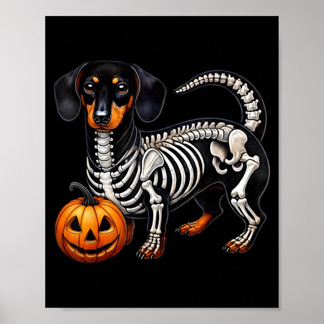 Affiche Dachshund squelette Jack O Lantern Drôle de chien  (Devant)