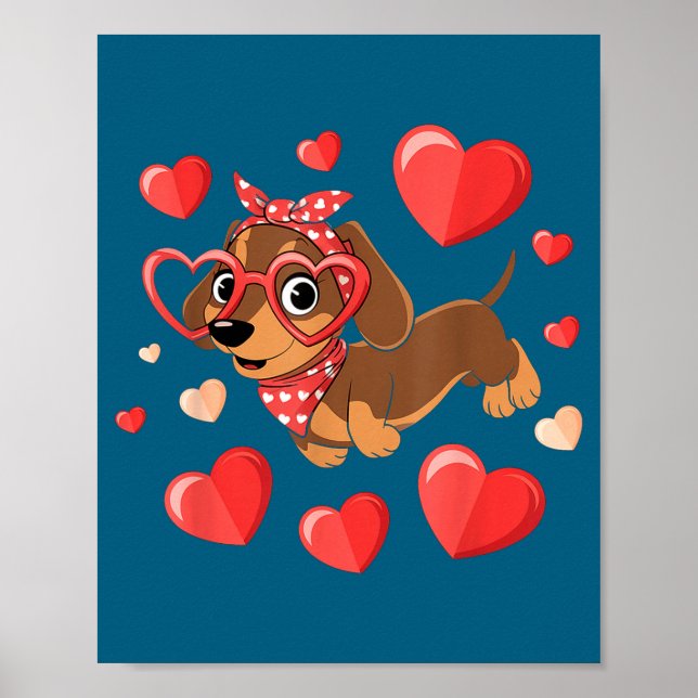 Affiche Dachshund Valentines Day Wiener Dog Lover Weenie H (Devant)