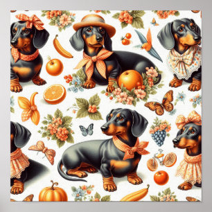 Affiche Dachshund vintage sans couture