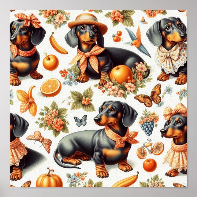 Affiche Dachshund vintage sans couture (Devant)