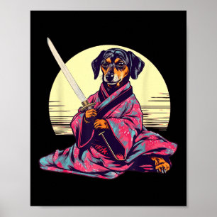 Affiche Dachshund Wiener Chien Japonais Tattoo Ukiyoe
