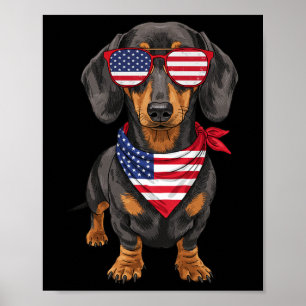 Affiche Dachshund Wiener Usa Drapeau Américain 4 Juillet A