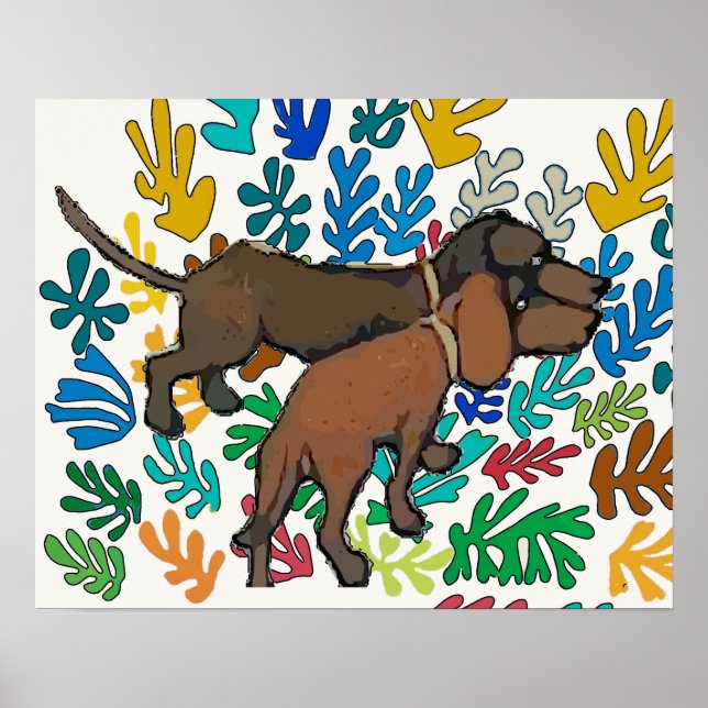 Affiche Dachshunds et Feuilles Abstraits (Devant)