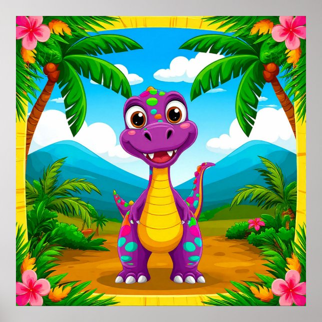 Affiche DÃcoration murale de dinosaure de dessin animÃ© po (Devant)