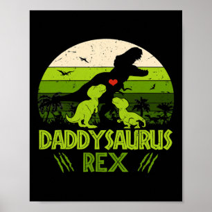 Affiche Daddysaurus Rex 2 Enfants Dinosaure Coucher De Sol