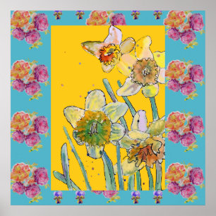 Affiche Daffodil Aquarelle Peinture fleur de printemps Pos