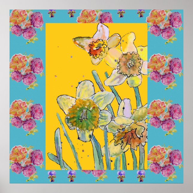 Affiche Daffodil Aquarelle Peinture fleur de printemps Pos (Devant)