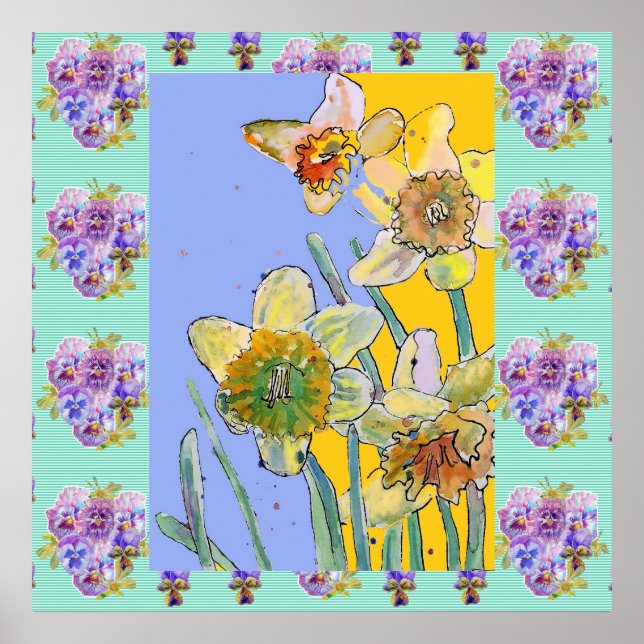 Affiche Daffodil Aquarelle Peinture fleur de printemps Pos (Devant)