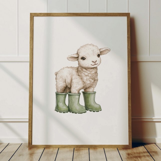 Affiche d'agneau en bottes vert sauge Décoration d (Créateur téléchargé)