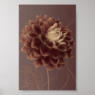 Affiche Dahlia Botanique Fleur Brun Doré